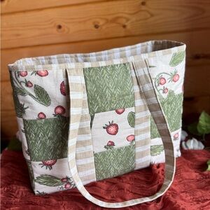 Adorable 100% Handmade with Cotton Strawberry Patchwork Tote Bag